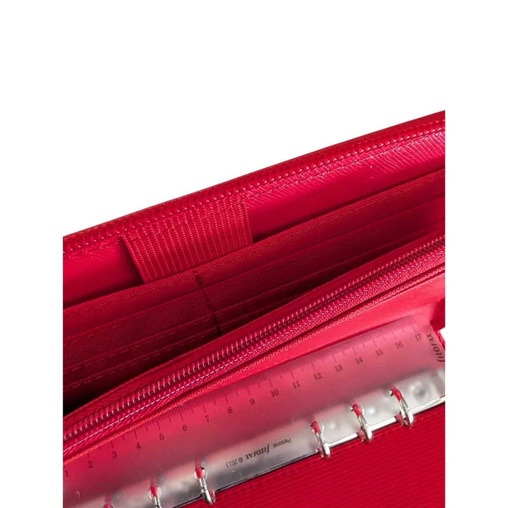 Filofax Red Saffiano Personal Compact Zip Organizer Leather Cash Budgeting